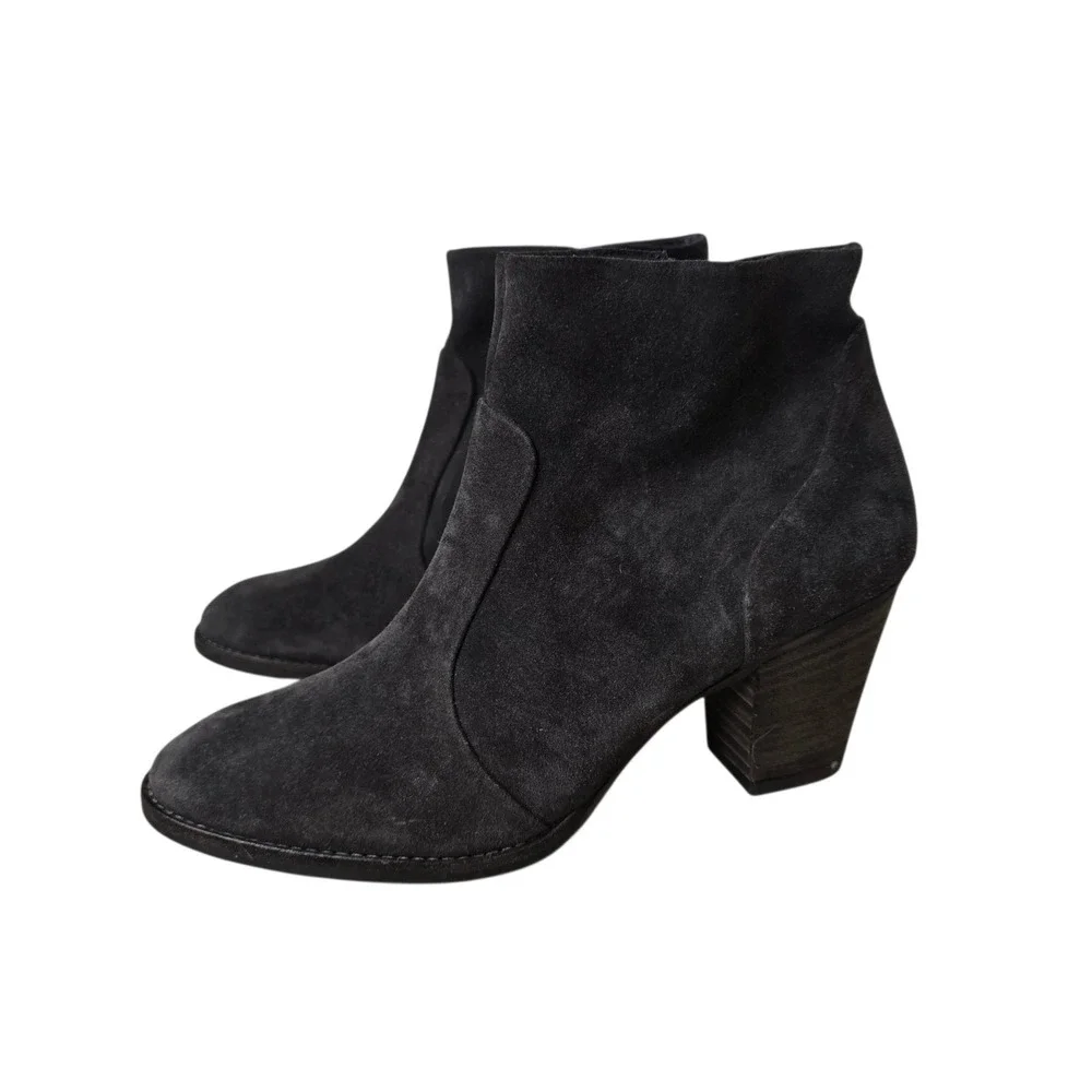 Paul Green Munchen Grey Suede Ankle Boots Block Heel Side Zip Size 7.5